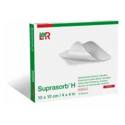 Suprasorb® H Hydrokolloid-Verband, steril, standard, Atmungsaktiver Hydrokolloidverband mit ausgezeichneter Absorptionsfähigkeit, 1 Packung = 10 Stück, Maße: 10 x 10 cm