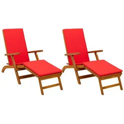 vidaXL Gartenliege Liegestuhl zum Verstellen und Klappen mit Kissen 2 pcs Rot, 2 St. rot