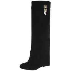 Ital-Design Elegante Überknie-Stiefel mit Komfort und modernem Design Keilstiefel (90458211) Keilabsatz/Wedge Stiefel in Schwarz schwarz 37 EU