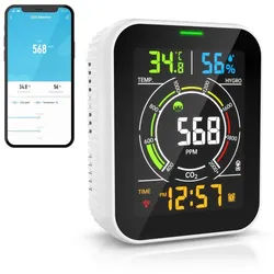 Brandson Raumluft-Qualitätssensor CO2-Messgerät, Luftqualitätsprüfer WLAN, App, Kohlenstoffdioxid Sensor, (1-St), Raumluft Lüftungsempfehlung, Temperatur/Luftfeuchtigkeit, Weckfunktion schwarz