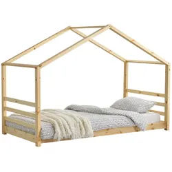 [en.casa] Hausbett Vardø , Naturfarben , Holz , Kiefer , 90x200 cm , Babymöbel & Kindermöbel, Kinderzimmer & Jugendzimmer, Kinderbetten, Spielbetten