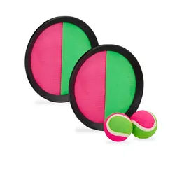 Relaxdays Klettballspiel-Set , Multicolor , Kunststoff , 20.5x20.5 cm , Freizeit & Co, Gartenspielzeug