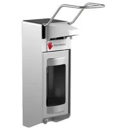 Desinfektionsmittelspender UNI-PRO 05K LV, Kunststoffpumpe, Seifen- und Desinfektionsspender ideal für die hygienische Ellbogenbetätigung, Aluminium-Gehäuse, mattsilber eloxiert, 500 ml, langer Hebel