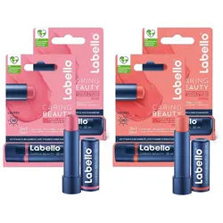 Labello Lippenpflegestift Lippenpflege Set CARING BEAUTY 2x ROSE + 2x CORAL, 4-tlg.