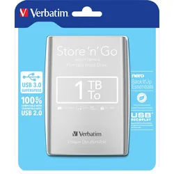 Verbatim Festplatte 1TB, USB 3.0, 6.35cm (2.5''), silber Store ́n ́Go, Portable, Software Nero Backup, Retail