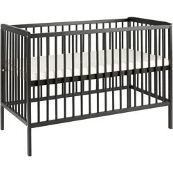 Jimmylee Gitterbett , Schwarz , Holz , Kernbuche , Hartholz , H2 , Höhe ca. 6 cm , 65x86x125 cm , Made in Europe , Bezug abnehmbar/waschbar, antibakteriell, Wendematratze, Baby- und Kleinkindseite,höhenverstellbar, Warnhinweise am Produkt, Sprossen mit Normabstand, Aufbauanleitung im Karton, Lattenrost inklusive, Schlupfsprossen , Babymöbel & Kindermöbel, Babyzimmer, Babybetten, Gitterbetten