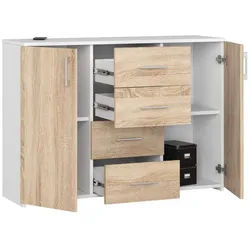 Raumhirsch Furniture Kommode mit 4 Schubladen, zwei Schranktüren, 110 cm breit Holz Schrank, Highboard / Kommode 110 cm, Sideboard Organizer für jeden Raum weiß