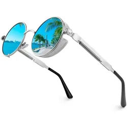 LuxusKollektion Retrosonnenbrille Sonnenbrille Herren Damen polarisiert 1.4 Silber Verspiegelte Blau