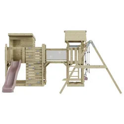 OutdoorToys Spielturm Malou, aus Holz in Altrosa mit Trapezschaukel mit Rutsche rosa