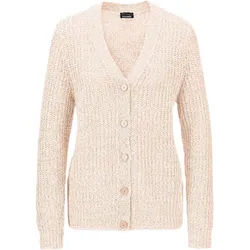 Strickjacke GOLDNER "Langarm Strickjacke mit V-Ausschnitt", Damen, Gr. 40, rosa (rosé, weiß, gemustert), Obermaterial: 54% Baumwolle CO. 27% Polyacryl PAN. 19% Polyester PES., Basic, gerade, V-Ausschnitt, Rippe, Strickjacken Strickjacke, Multicolor-Bändchengarn