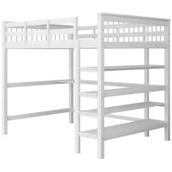 Odikalo Kinderbett 90/140x200 Hochbett mit Ablagefächer Unterbett Schreibtisch Weiß/Grau weiß 140 cm