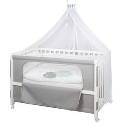 Roba Gitterbett-Komplettset , Grau, Weiß, Hellgrün , Holz, Textil , 60x120 cm , als Beistellbett verwendbar, höhenverstellbar, Aufbauanleitung im Karton, Lattenrost inklusive , Holzmöbel, Holzbetten, Gitterbetten Holz