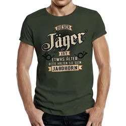 RAHMENLOS® T-Shirt als Geschenk "Jäger ist etwas älter, bitte halten Sie sein Jagdhorn" grün 3XL
