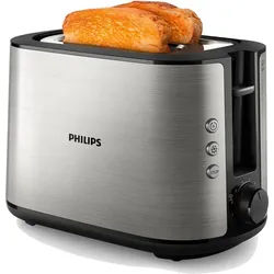 Philips Toaster HD2650/90, 2 kurze Schlitze, für 2 Scheiben, 950 W, integrierter Brötchenaufsatz und 8 Bräunungsstufen, edelstahl silberfarben