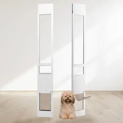 VEVOR Hundetür für Glasschiebetüren 1927-2049 mm höhenverstellbare Hundetür Schiebetüren, Haustiertür aus gehärtetem Glas mit Aluminiumrahmen & Scharnierstruktur, Klappe und Schloss für kleine Hunde