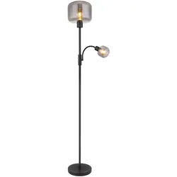Stehlampe Rauchglas Stehleuchte Wohnzimmerlampe Leseleuchte Flexo, Metall Glas schwarz, Licht getrennt schaltbar, 1x E14 1x E27, H 165 cm