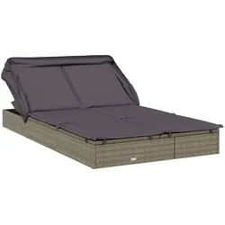 vidaXL Gartenliege, 2-Personen-Sonnenliege mit Dach Grau 213x118x97 Poly Rattan