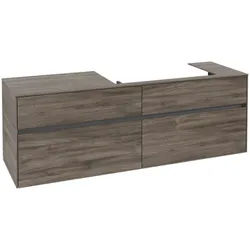 Villeroy & Boch Collaro Waschbeckenunterschrank, 4 Auszüge, Waschbecken rechts, 1600x548x500mm, C02700RK, Farbe: Front/Korpus: Stone Oak, Griff: Graphite