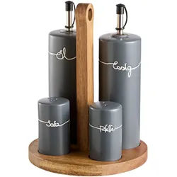 Homeware Profession. Menage-Set , Grau , Holz, Metall, Kunststoff, Keramik , 5-teilig , Akazie , vollmassiv , Lfgb , Geschirr, Tischkultur & Serviergeschirr, Essigspender & Ölspender
