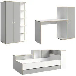 Deine Möbel 24 Kinderzimmer-Set Paxo in Weiß/Grau/Eiche , Weiß, Grau, Eichefarben , Holzwerkstoff , 512x197x126 cm , Babymöbel & Kindermöbel, Kinderzimmer & Jugendzimmer, komplette Jugendzimmer