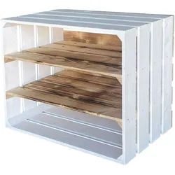 Regalbox aus Holz weiss/braun - Aufstell- & Hängekiste mit 2 Regalböden für Deko, Bücher, Gewürze - Fichte/Tanne - 40x50x30cm