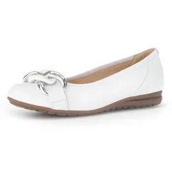 Ballerina GABOR "FLORENZ", Damen, Gr. 41, weiß, Leder, Schuhe Ballerina, Hochzeitsschuh, Flache Schuhe, Slipper mit eleganter Zierkette, Topseller