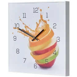 Levandeo® Wanduhr (Wanduhr 30x30cm Uhr PVC Rahmen Weiß Orange Apfel Wasser Frucht)