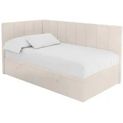 Altdecor Einzelbett Jugendbett mit Bettkasten Rechts, mit Matratze - Lovy 100x200 Beige , Textil , Ottomane rechts,L-Form , 100x200 cm , Babymöbel & Kindermöbel, Kinderzimmer & Jugendzimmer, Kinderbetten, Kinderbetten & Jugendbetten