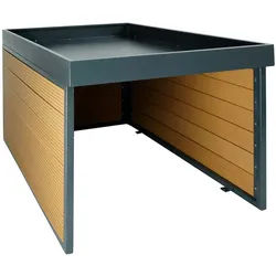 Mendler XL Mähroboter-Garage mit Pflanzkasten HWC-L45, Dach Unterstand für Rasenmäher, WPC Metall 47x70x94cm ~ Eiche-Optik