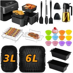 SURFOU Backform Heißluftfritteuse Zubehör für Philips Airfryer Zubehör Ölsprüher, (29-tlg Heißluftfritteuse Zubehör Set für Philips Airfryer Dual Basket 3000/5000 Serie(z. B. NA350/00, NA352/04), und Tefal EY9018 Dual Easy Fry, und die meisten Dual Zone Heißluftfritteusen(3L+6L), Silikonformen, Muffinförmchen, Backformen, Grillrost, Edelstahlspieße, Spießhalter, Silikonhandschuhe, Silikonzange, Öl-Pinsel, Ölsprüher 29-tlg), Schnell zubereitet, gesund, fettarm