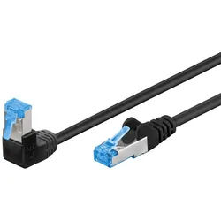 Goobay CAT 6A Patchkabel 1x 90° gewinkelt S/FTP (PiMF) schwarz 025 m Kupferle Netzwerkkabel