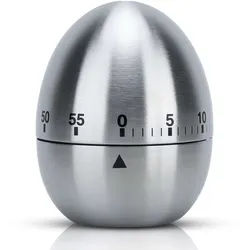 Intirilife Eieruhr in SILBER - 6 x 7.5 cm - Rostfreier Edelstahl Küchentimer in elegantem Eierform Design