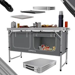 24MOVE® Campingküche PRAIA faltbar, Alu Outdoorküche mit Arbeitsplatte und Staufächern, höhenverstellbar