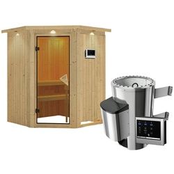 KARIBU Sauna »Wolmar«, inkl. 3.6 kW Saunaofen mit externer Steuerung, für 3 Personen - beige