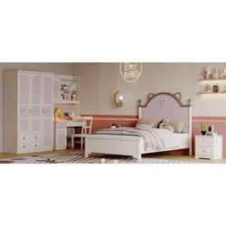 JVmoebel Jugendzimmer-Set Luxus Kinderzimmer Set in Weiß mit Kleiderschrank und Nachttischen, (5-tlg., Bett, 2x Nachttische, Kleiderschrank, Schreibtisch), Made in Europe weiß