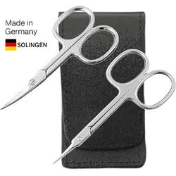 EloModa Maniküre-Kosmetik-Etui Solingen Nagelscheren Set mit Turmspitz-Schere & Echtleder Etui Made, 2 tlg., Nagelschere und Turmspitz-Schere schwarz