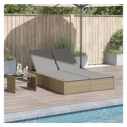 vidaXL Gartenliege, Doppel-Sonnenliege mit Auflagen Beige Poly Rattan