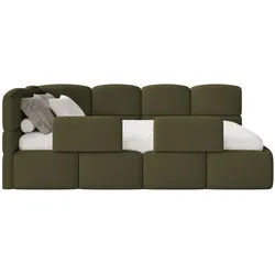 Selsey Jugendbett Cloudy links mit Matratze und Rausfallschutz Bouclé Olivgrün , Textil , 90x200 cm , Kinder- & Jugendzimmer, Jugendmöbel, Jugendbetten