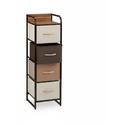 Relaxdays Schubladenschrank, 4 Stoff Fächer, schmal, mit Griffen, Ablage, Nischenschrank HBT 99,5 x 31 x 31,5 cm, braun