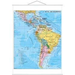 Mittel- und Südamerika politisch 1 :7.0.000 000. Wandkarte mit Metallbeleistung