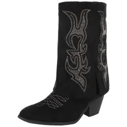Ital-Design Western-Stiefel mit Details für Damen, vielseitig einsetzbar Westernstiefel (90726925) Blockabsatz Stiefel in Schwarz schwarz 37 EU