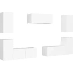 vidaXL 7-tlg. TV-Schrank-Set Weiß Holzwerkstoff