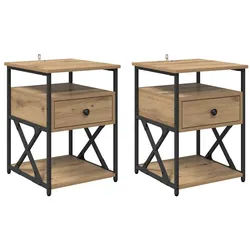 vidaXL Nachttisch 40 x 42 x 55 cm Nachttisch 2 pcs Artisan-Eiche 40x42x55 cm Spanplatte braun