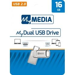 Mymedia USB 2.0 OTG Stick 16GB, Typ A-C, My Dual, silber Retail-Blister