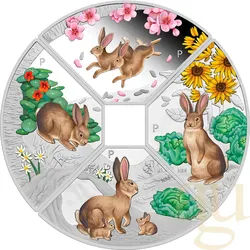4x 1 Unze Silbermünze Australien Lunar III Hase 2023 Quadrant Four-Coin-Set c...