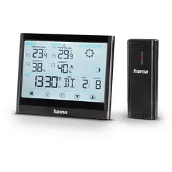 Hama Wetterstation "Full Touch", Schwarz, mit Außensensor, Reichweite 30m Wetterstation (mit Außensensor) schwarz