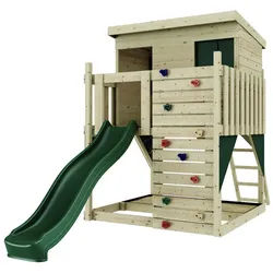 OutdoorToys Spielturm Stelzenhaus Polarstern, aus Holz in Dunkelgrün mit Rutsche, Kletterwand grün