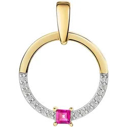Kettenanhänger FIRETTI "Schmuck Geschenk Gold 333 Halsschmuck Anhänger Kreis rund", pink (gelbgoldfarben, weißgoldfarben, rot, kristallweiß, rot, kristallweiß), Schmuckanhänger, Damen, Gelbgold 333, 0,9 g, Kettenanhänger, mit Rubin, Zirkonia (synth.)