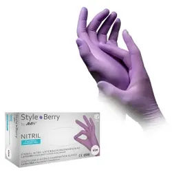 Style Berry Nitrilhandschuhe, puderfrei, lila, Stabile Einmalhandschuhe mit Fingerspitzentexturierung, 1 Karton = 10 Packungen à 100 Stück, Größe S