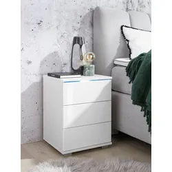 priess Nachtkommode, mit LED-Beleuchtung und Push-to-open weiß 41 cm x 54 cm x 38 cm